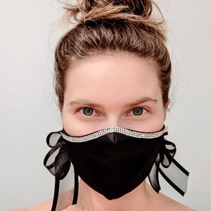 Chic Black Shantung Silk (A) Face Mask Organza